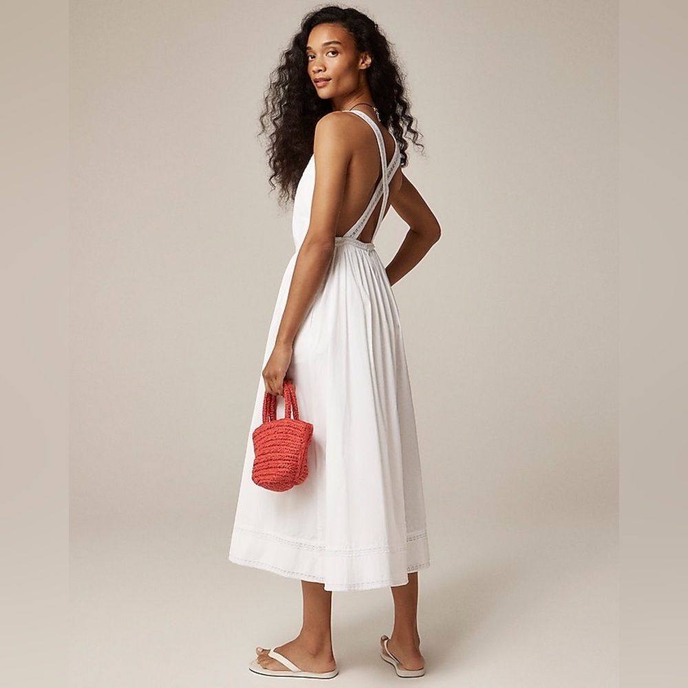 J Crew Embroidered Apron A-Line Dress Size 10 in White 100% Cotton